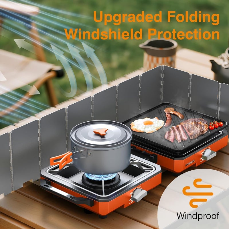 ODSD 2 Burner Camping Stove with Windshield, 20000 BTU Propane Camp Stove, Portable Folding Gas Stove, Camping Essentials Gear Includes Frying Pan, Coffee Stand & Carry Bag, Orange - Image 2